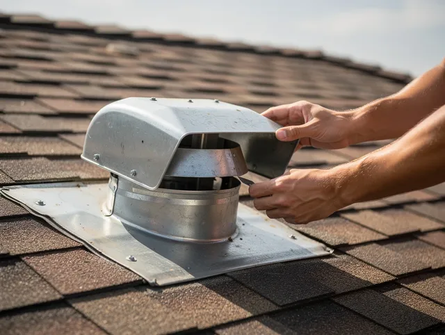 Baldwin Park Dryer Vent Cleaning certified technician safely cleaning a roof-mounted dryer vent in Baldwin Park
