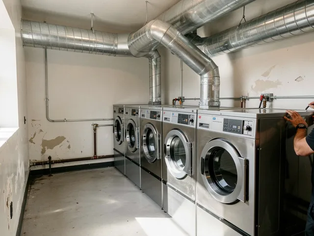 Baldwin Park Dryer Vent Cleaning team performing large-scale commercial dryer vent cleaning in Baldwin Park