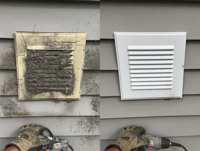 Baldwin Park Dryer Vent Cleaning technician installing high-quality dryer vent cover at a residential property in Baldwin Park