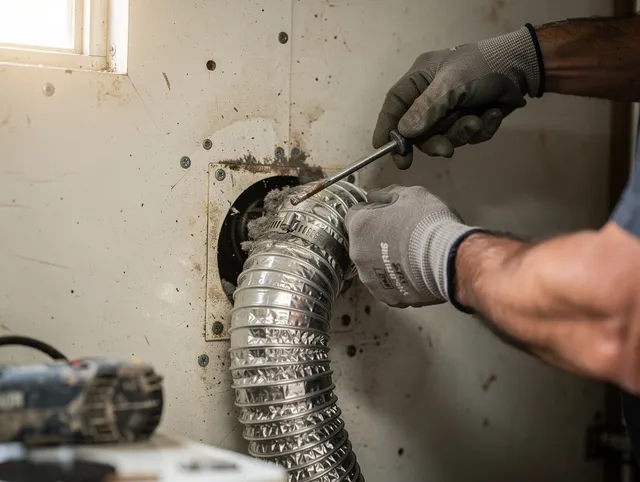 Baldwin Park Dryer Vent Cleaning technician performing precise dryer vent hose installation in Baldwin Park